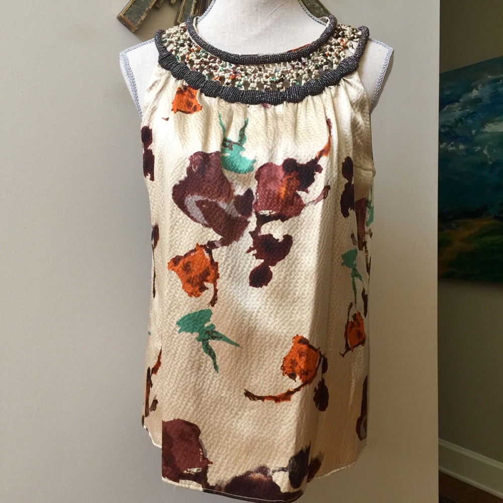 ETCETERA Beaded Silk Sleeveless Blouse